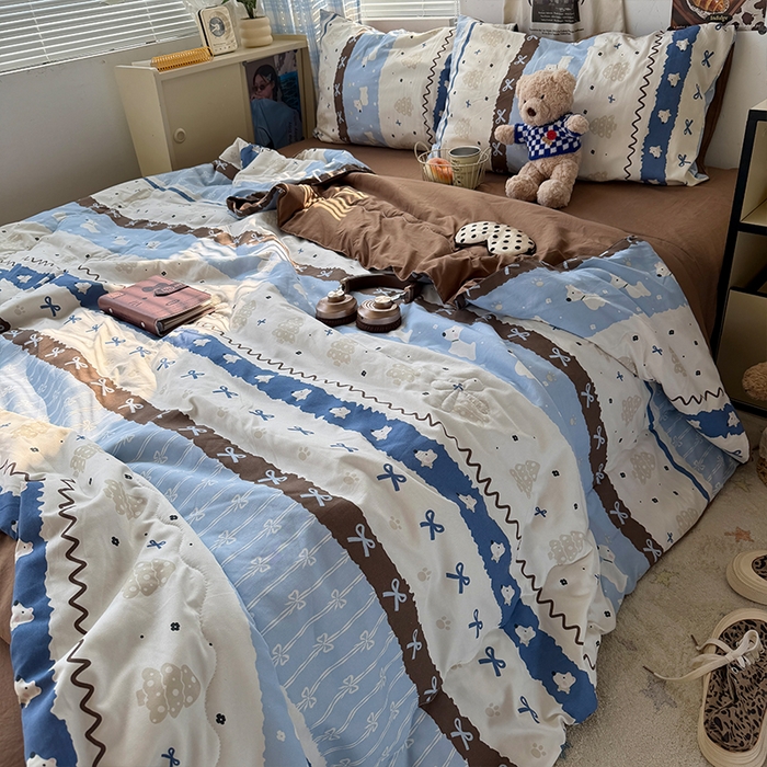 91家纺网 家纺一手货源 找家纺 原素 2026夏季A类水洗棉双层纱夏凉被四件套 费尔岛狗狗