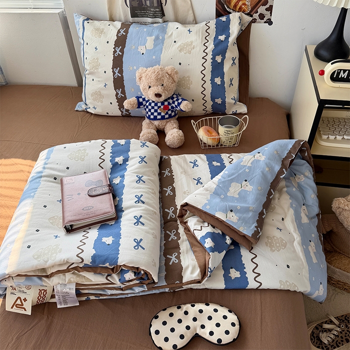 91家纺网 家纺一手货源 找家纺 原素 2026夏季A类水洗棉双层纱夏凉被四件套 费尔岛狗狗