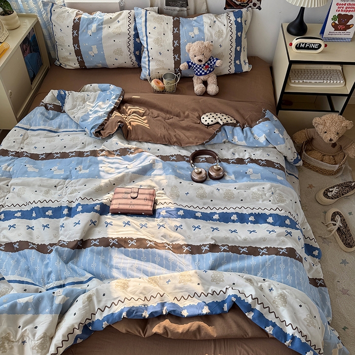 91家纺网 家纺一手货源 找家纺 原素 2026夏季A类水洗棉双层纱夏凉被四件套 费尔岛狗狗