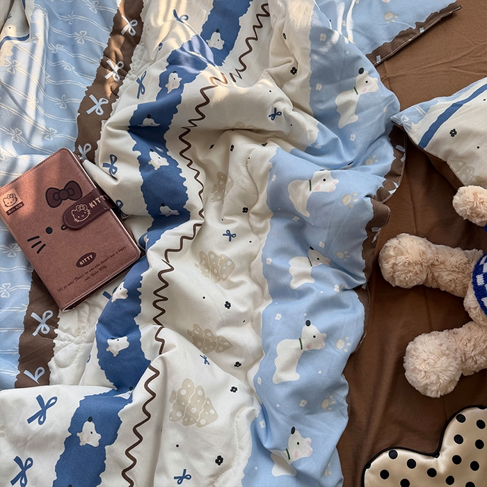 91家纺网 家纺一手货源 找家纺 原素 2026夏季A类水洗棉双层纱夏凉被四件套 费尔岛狗狗