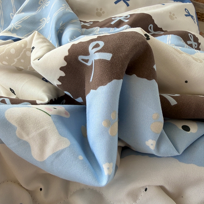 91家纺网 家纺一手货源 找家纺 原素 2026夏季A类水洗棉双层纱夏凉被四件套 费尔岛狗狗