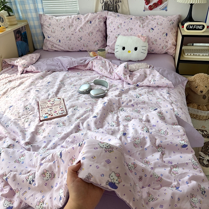 91家纺网 家纺一手货源 找家纺 原素 2026夏季A类水洗棉双层纱夏凉被四件套 吧啦咪咪