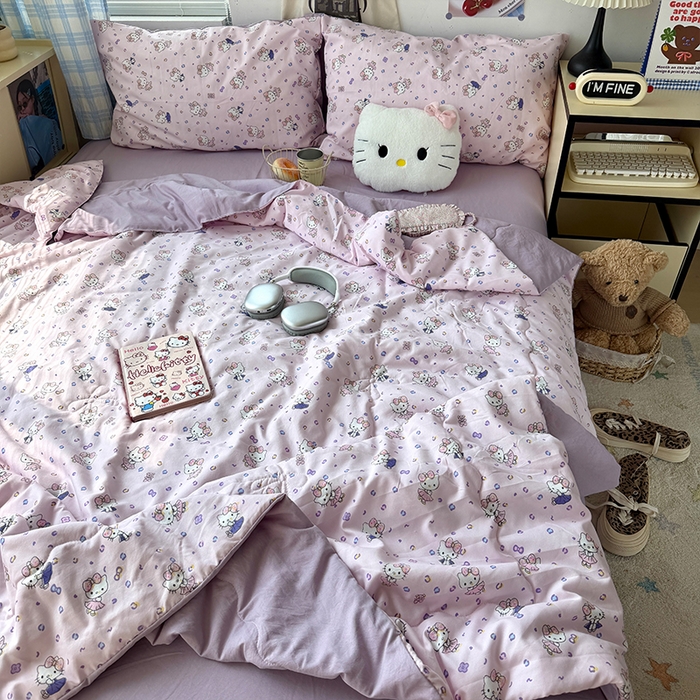 91家纺网 家纺一手货源 找家纺 原素 2026夏季A类水洗棉双层纱夏凉被四件套 吧啦咪咪