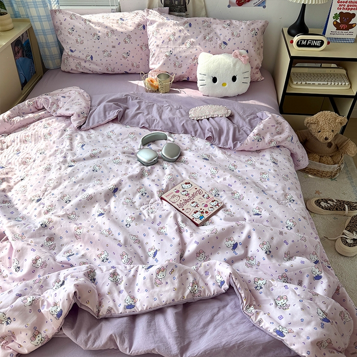 91家纺网 家纺一手货源 找家纺 原素 2026夏季A类水洗棉双层纱夏凉被四件套 吧啦咪咪