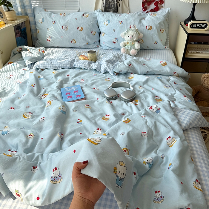 91家纺网 家纺一手货源 找家纺 原素 2026夏季A类水洗棉双层纱夏凉被四件套 汉堡团团