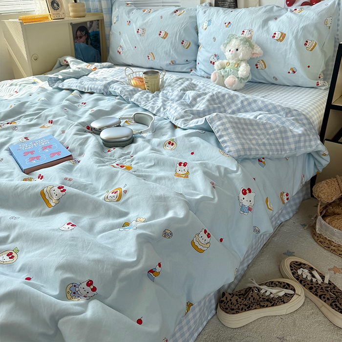 91家纺网 家纺一手货源 找家纺 原素 2026夏季A类水洗棉双层纱夏凉被四件套 汉堡团团