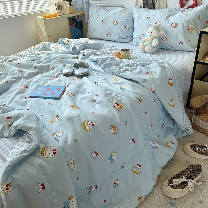 91家纺网 家纺一手货源 找家纺 原素 2026夏季A类水洗棉双层纱夏凉被四件套 汉堡团团