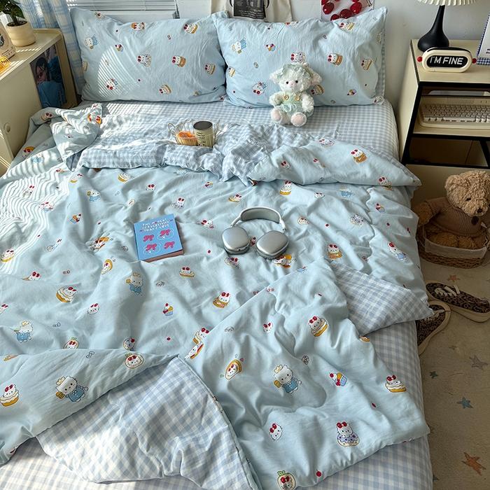 91家纺网 家纺一手货源 找家纺 原素 2026夏季A类水洗棉双层纱夏凉被四件套 汉堡团团