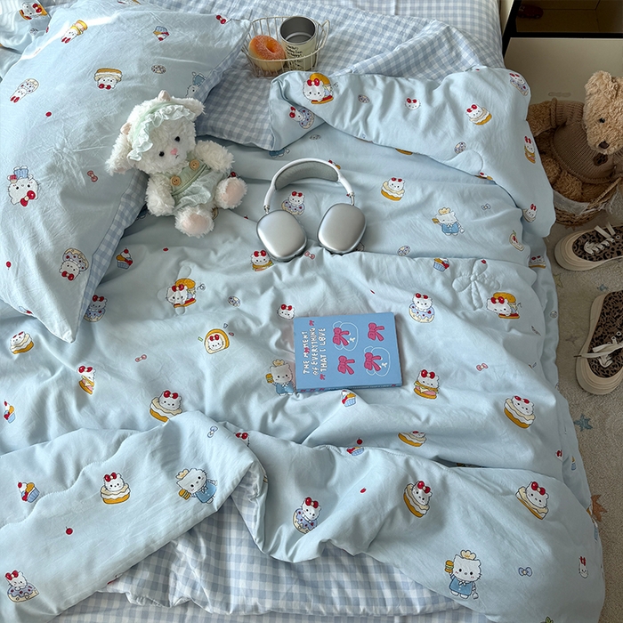 91家纺网 家纺一手货源 找家纺 原素 2026夏季A类水洗棉双层纱夏凉被四件套 汉堡团团