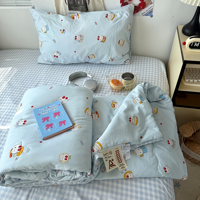 91家纺网 家纺一手货源 找家纺 原素 2026夏季A类水洗棉双层纱夏凉被四件套 汉堡团团