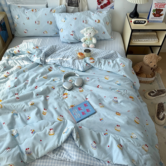 91家纺网 家纺一手货源 找家纺 原素 2026夏季A类水洗棉双层纱夏凉被四件套 汉堡团团