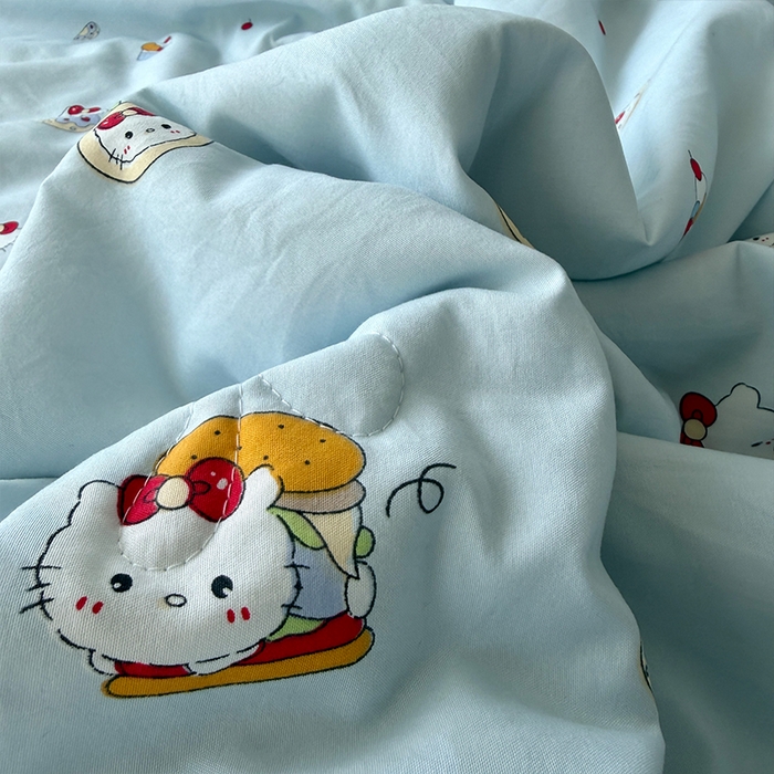 91家纺网 家纺一手货源 找家纺 原素 2026夏季A类水洗棉双层纱夏凉被四件套 汉堡团团