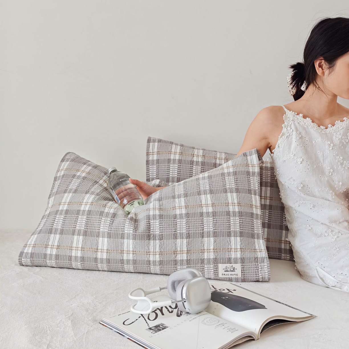 91家纺网 家纺一手货源 找家纺 沐瑟家纺  2026新款安心棉纯棉纱布枕巾 灰调