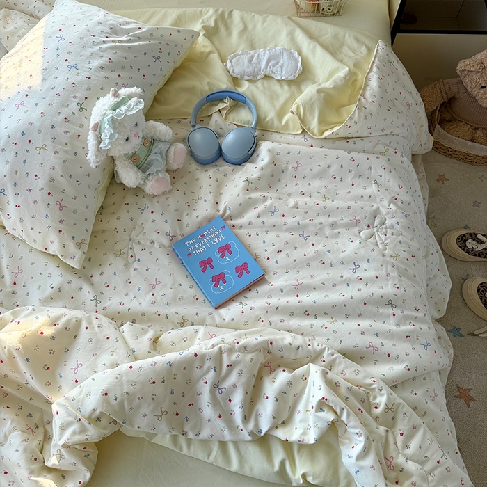 91家纺网 家纺一手货源 找家纺 原素 2026夏季A类水洗棉双层纱夏凉被四件套 花屿森