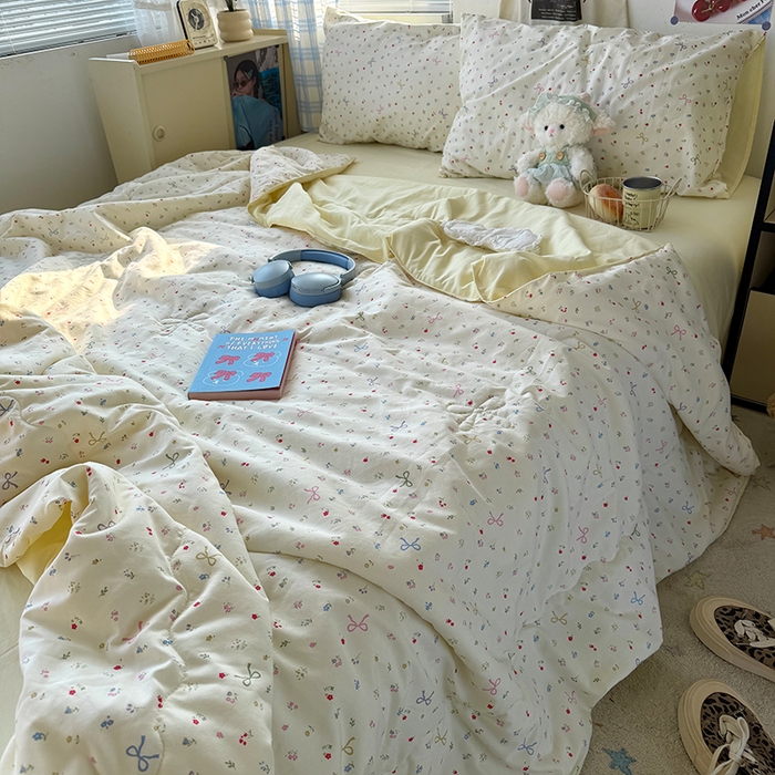 91家纺网 家纺一手货源 找家纺 原素 2026夏季A类水洗棉双层纱夏凉被四件套 花屿森