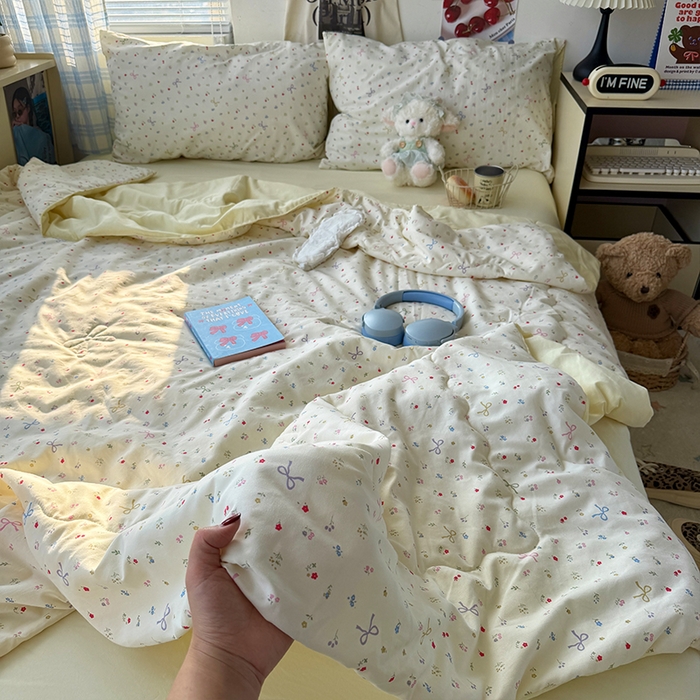 91家纺网 家纺一手货源 找家纺 原素 2026夏季A类水洗棉双层纱夏凉被四件套 花屿森