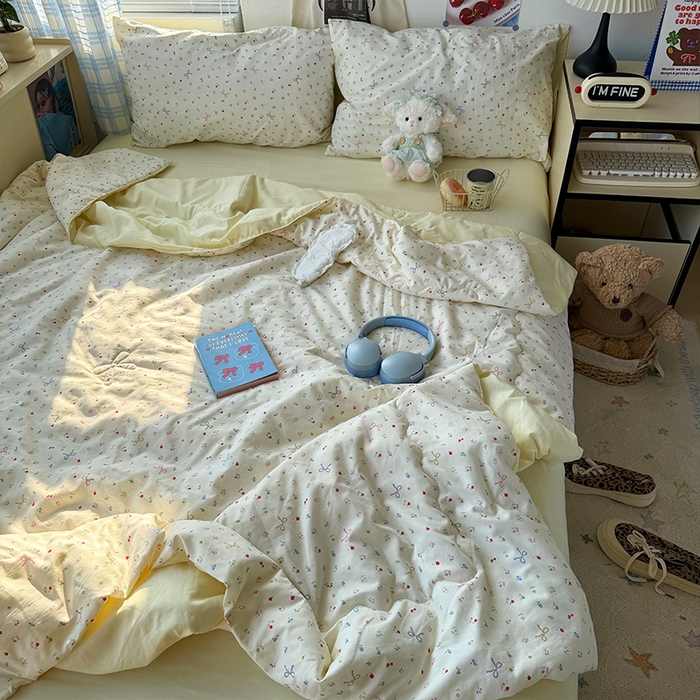 91家纺网 家纺一手货源 找家纺 原素 2026夏季A类水洗棉双层纱夏凉被四件套 花屿森