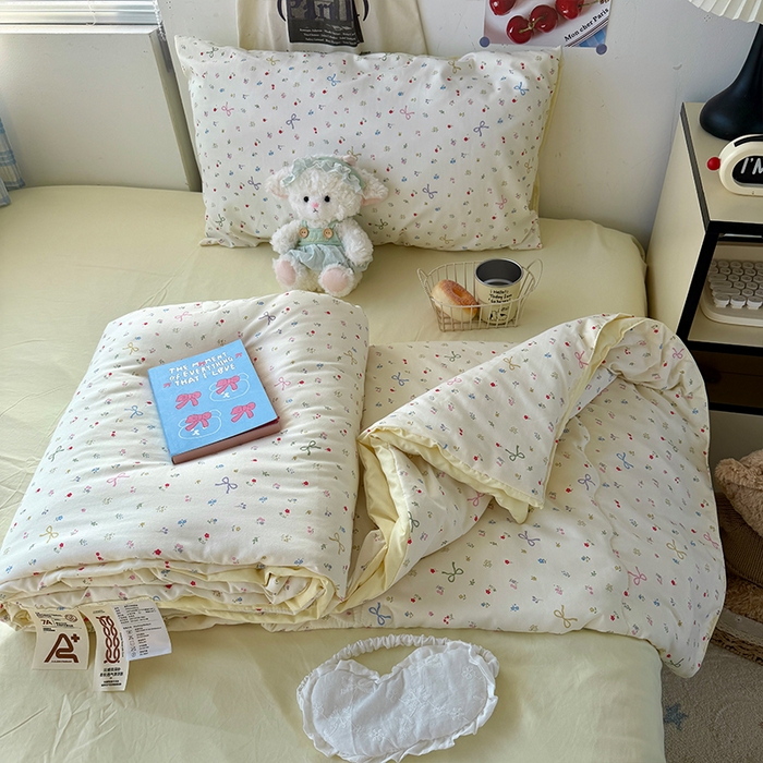 91家纺网 家纺一手货源 找家纺 原素 2026夏季A类水洗棉双层纱夏凉被四件套 花屿森