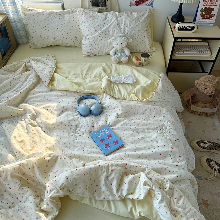 91家纺网 家纺一手货源 找家纺 原素 2026夏季A类水洗棉双层纱夏凉被四件套 花屿森