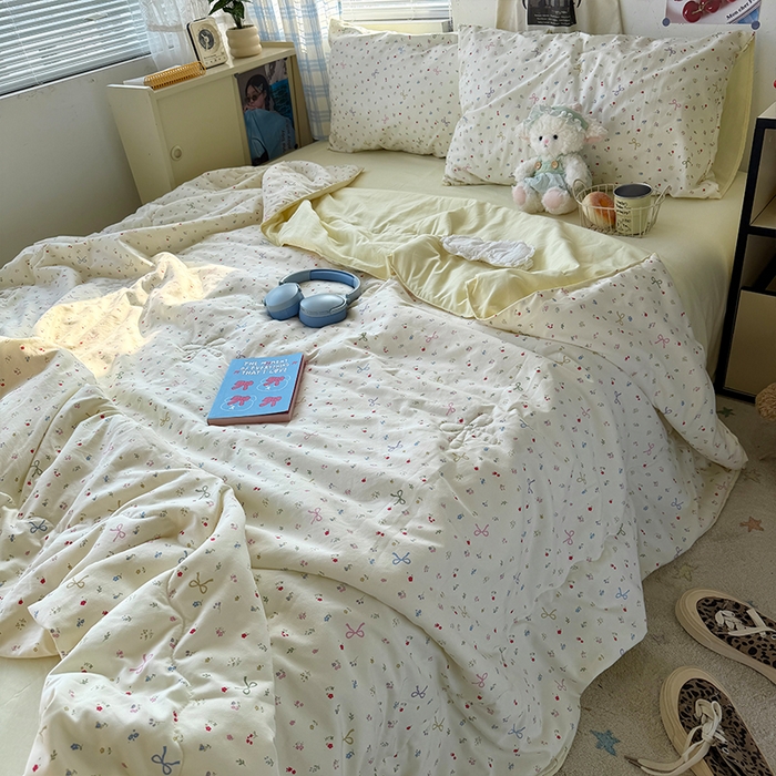 91家纺网 家纺一手货源 找家纺 原素 2026夏季A类水洗棉双层纱夏凉被四件套 花屿森