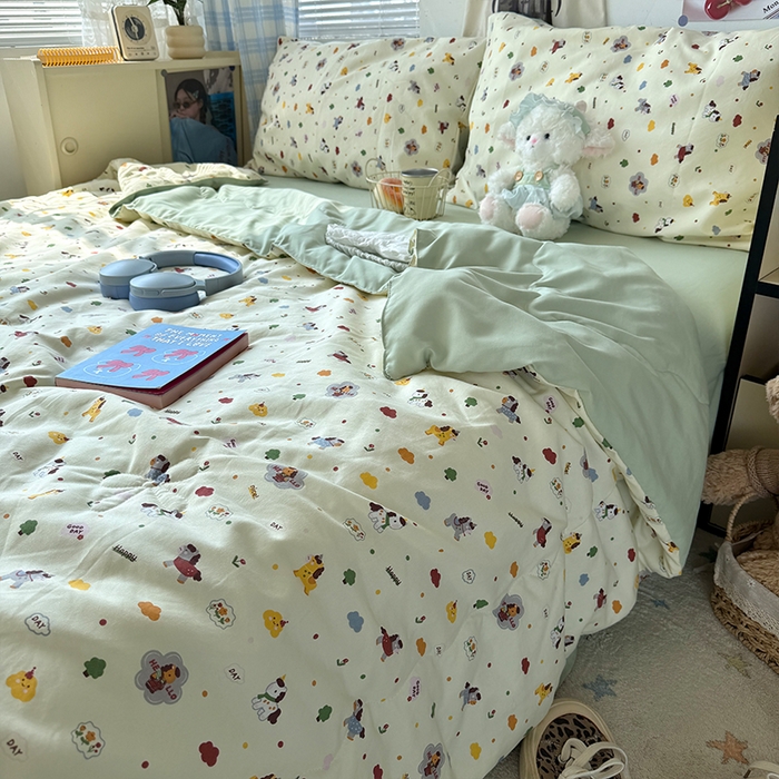 91家纺网 家纺一手货源 找家纺 原素 2026夏季A类水洗棉双层纱夏凉被四件套 马奇朵