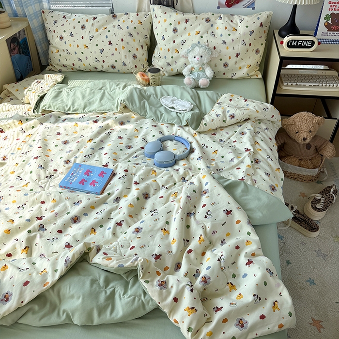 91家纺网 家纺一手货源 找家纺 原素 2026夏季A类水洗棉双层纱夏凉被四件套 马奇朵