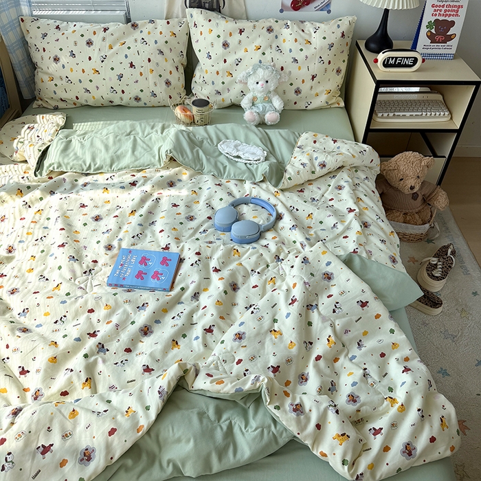 91家纺网 家纺一手货源 找家纺 原素 2026夏季A类水洗棉双层纱夏凉被四件套 马奇朵