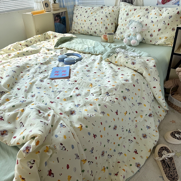 91家纺网 家纺一手货源 找家纺 原素 2026夏季A类水洗棉双层纱夏凉被四件套 马奇朵