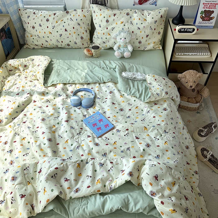 91家纺网 家纺一手货源 找家纺 原素 2026夏季A类水洗棉双层纱夏凉被四件套 马奇朵