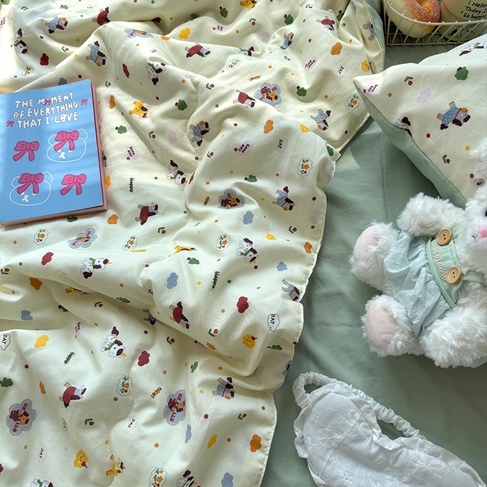 91家纺网 家纺一手货源 找家纺 原素 2026夏季A类水洗棉双层纱夏凉被四件套 马奇朵