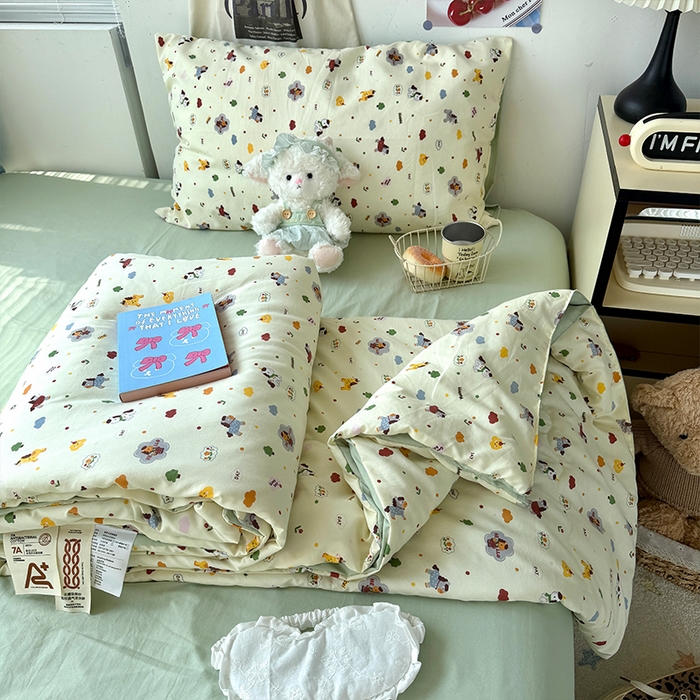 91家纺网 家纺一手货源 找家纺 原素 2026夏季A类水洗棉双层纱夏凉被四件套 马奇朵