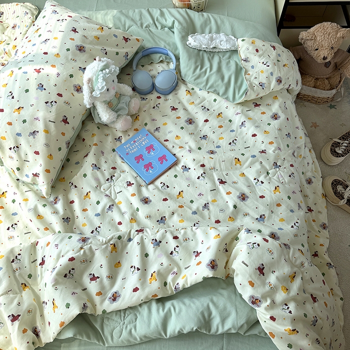 91家纺网 家纺一手货源 找家纺 原素 2026夏季A类水洗棉双层纱夏凉被四件套 马奇朵