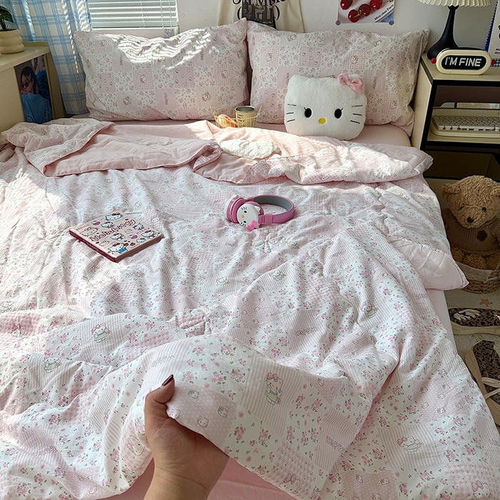 91家纺网 家纺一手货源 找家纺 原素 2026夏季A类水洗棉双层纱夏凉被四件套 咪mi奶昔