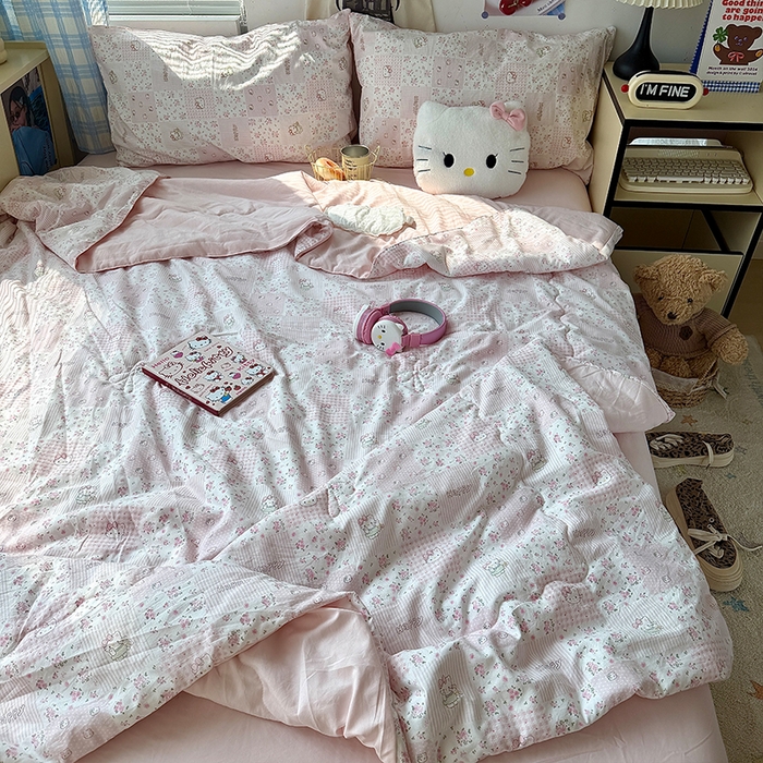 91家纺网 家纺一手货源 找家纺 原素 2026夏季A类水洗棉双层纱夏凉被四件套 咪mi奶昔