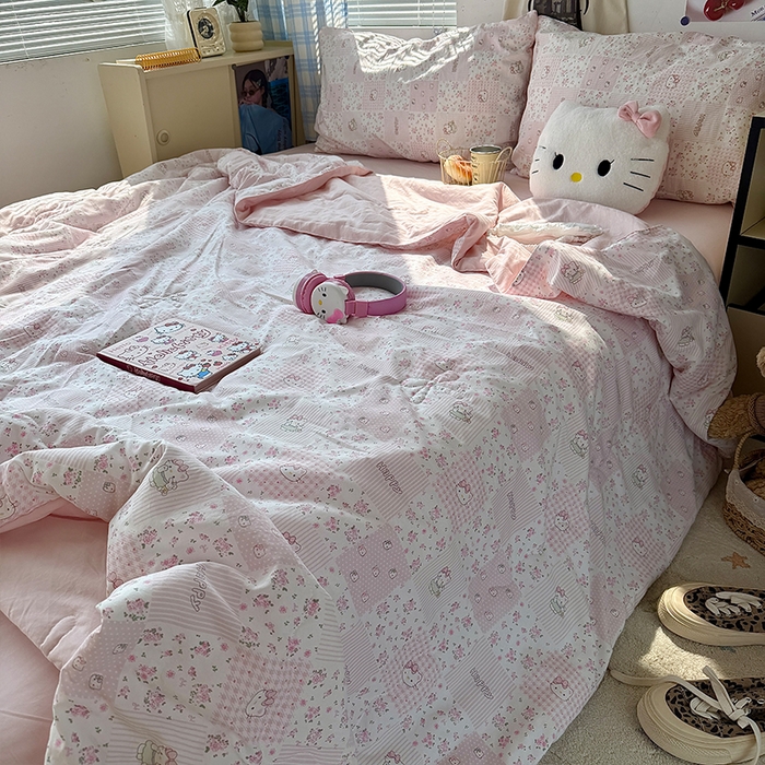 91家纺网 家纺一手货源 找家纺 原素 2026夏季A类水洗棉双层纱夏凉被四件套 咪mi奶昔