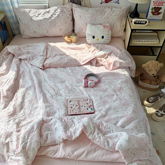 91家纺网 家纺一手货源 找家纺 原素 2026夏季A类水洗棉双层纱夏凉被四件套 咪mi奶昔