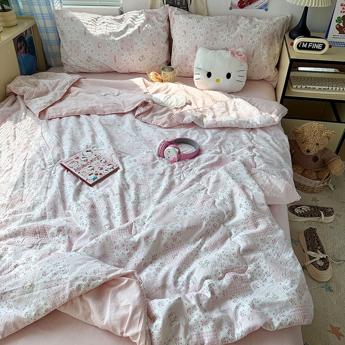 91家纺网 家纺一手货源 找家纺 原素 2026夏季A类水洗棉双层纱夏凉被四件套 咪mi奶昔