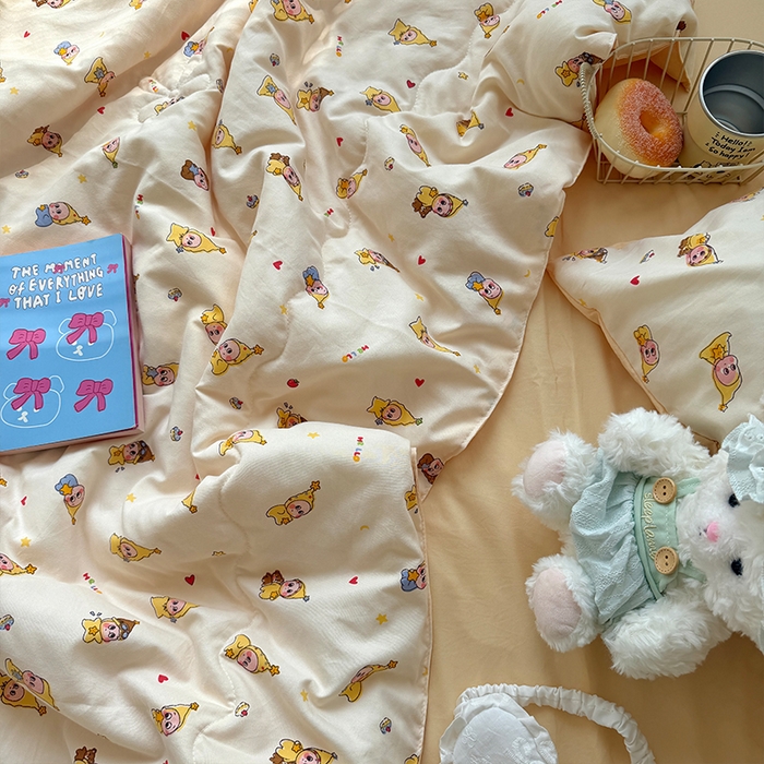 91家纺网 家纺一手货源 找家纺 原素 2026夏季A类水洗棉双层纱夏凉被四件套 米乐星星人