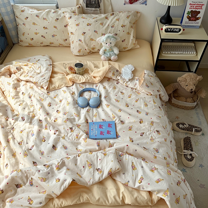 91家纺网 家纺一手货源 找家纺 原素 2026夏季A类水洗棉双层纱夏凉被四件套 米乐星星人