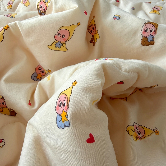 91家纺网 家纺一手货源 找家纺 原素 2026夏季A类水洗棉双层纱夏凉被四件套 米乐星星人