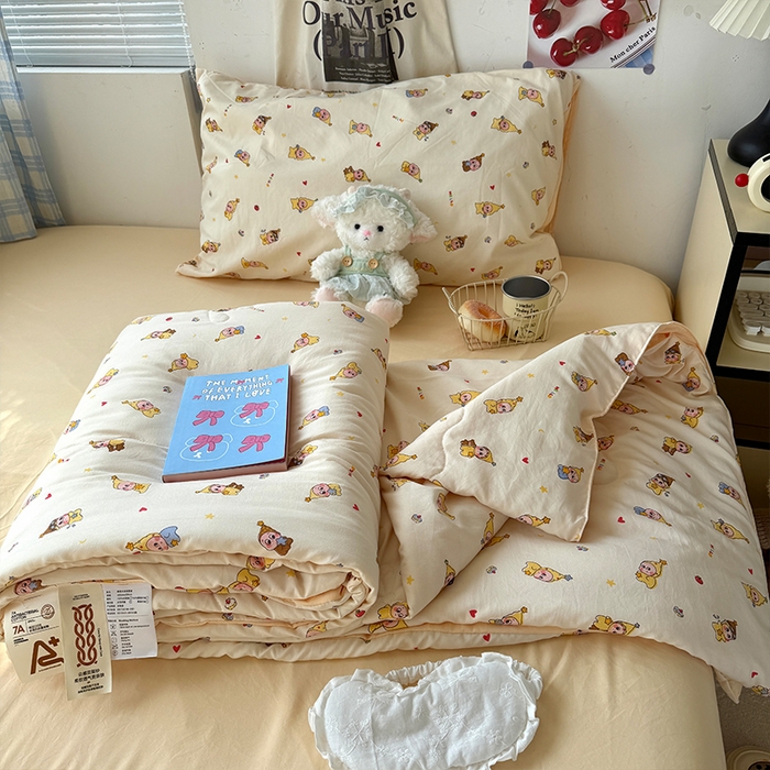 91家纺网 家纺一手货源 找家纺 原素 2026夏季A类水洗棉双层纱夏凉被四件套 米乐星星人