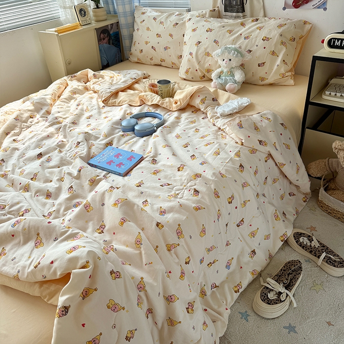 91家纺网 家纺一手货源 找家纺 原素 2026夏季A类水洗棉双层纱夏凉被四件套 米乐星星人