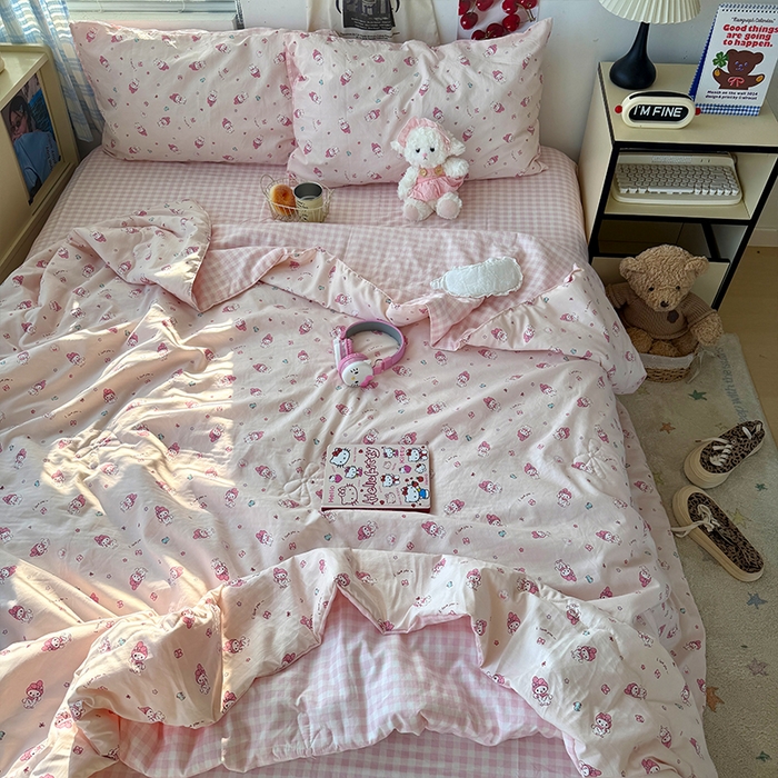 91家纺网 家纺一手货源 找家纺 原素 2026夏季A类水洗棉双层纱夏凉被四件套 泡芙卷卷