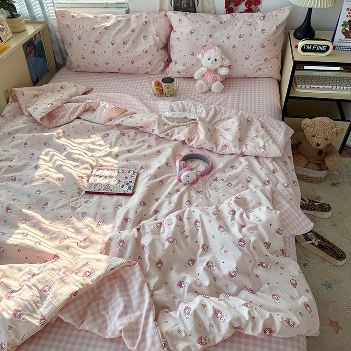 91家纺网 家纺一手货源 找家纺 原素 2026夏季A类水洗棉双层纱夏凉被四件套 泡芙卷卷