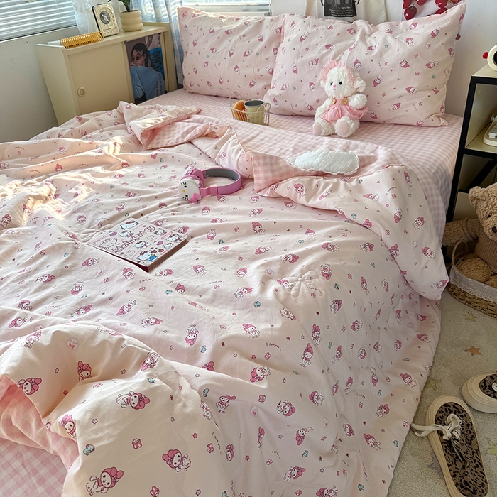 91家纺网 家纺一手货源 找家纺 原素 2026夏季A类水洗棉双层纱夏凉被四件套 泡芙卷卷