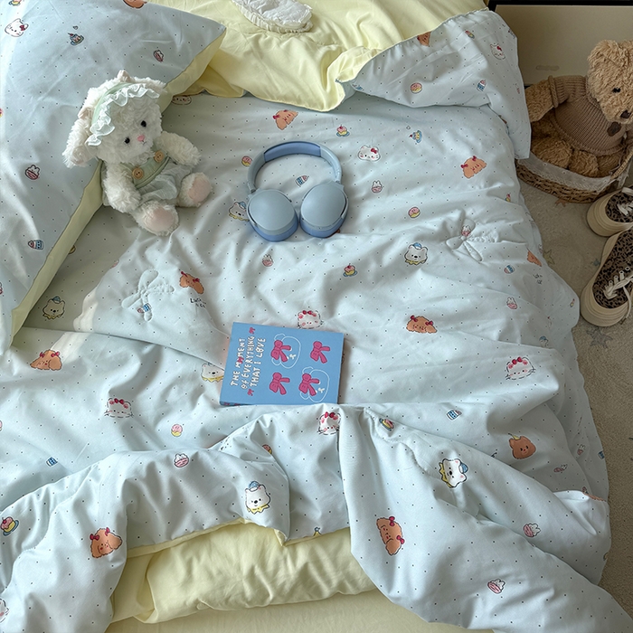 91家纺网 家纺一手货源 找家纺 原素 2026夏季A类水洗棉双层纱夏凉被四件套 小乖麻团