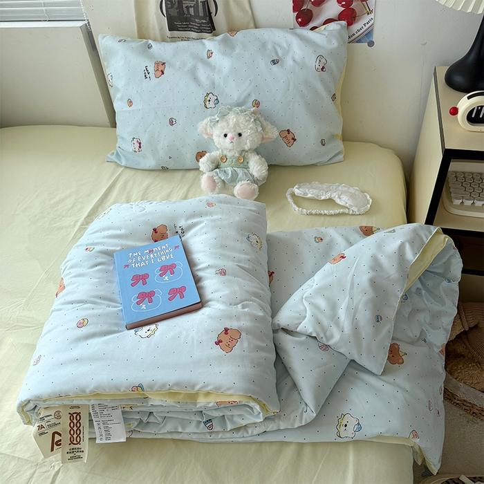 91家纺网 家纺一手货源 找家纺 原素 2026夏季A类水洗棉双层纱夏凉被四件套 小乖麻团