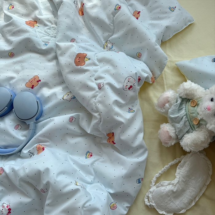 91家纺网 家纺一手货源 找家纺 原素 2026夏季A类水洗棉双层纱夏凉被四件套 小乖麻团