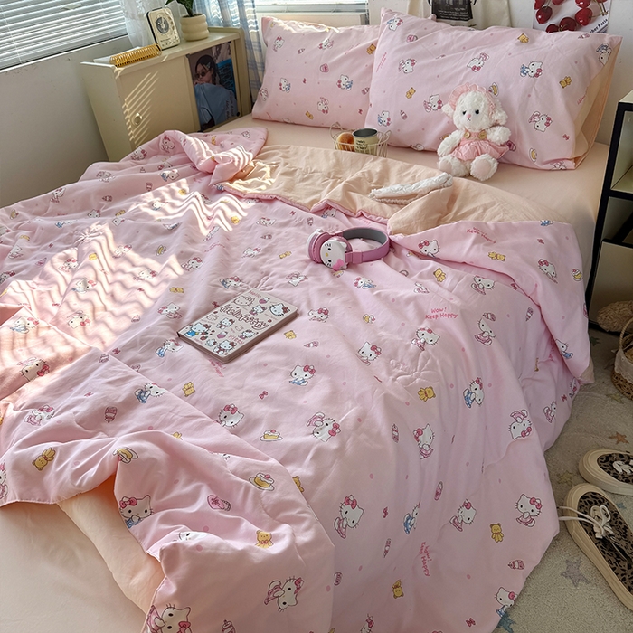 91家纺网 家纺一手货源 找家纺 原素 2026夏季A类水洗棉双层纱夏凉被四件套 小猫困困