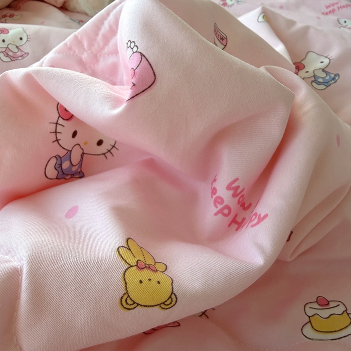 91家纺网 家纺一手货源 找家纺 原素 2026夏季A类水洗棉双层纱夏凉被四件套 小猫困困